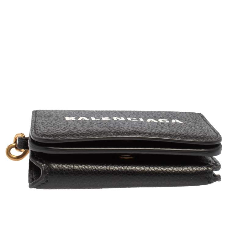 Pre Owned Balenciaga Black Leather Cash Mini Wallet On Chain
