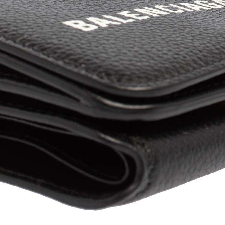Pre Owned Balenciaga Black Leather Cash Mini Wallet On Chain