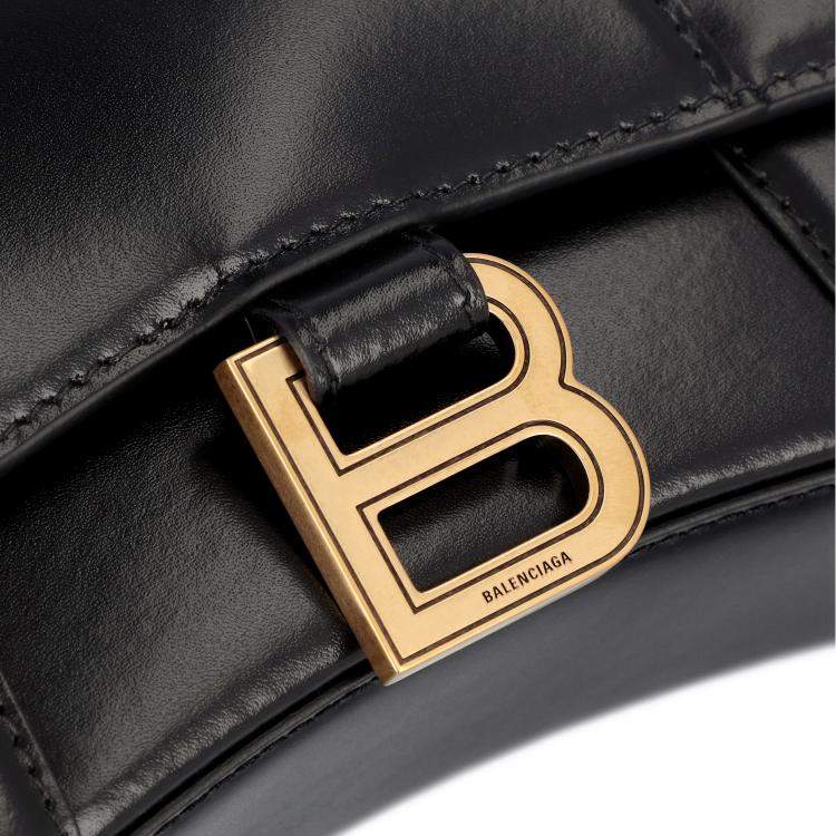 Pre Owned Balenciaga Black Leather Hourglass XS Top Handle Bag 
