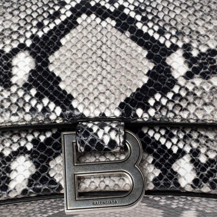 Pre Owned Balenciaga Black/Grey Python Embossed Leather Hourglass Top Handle Bag