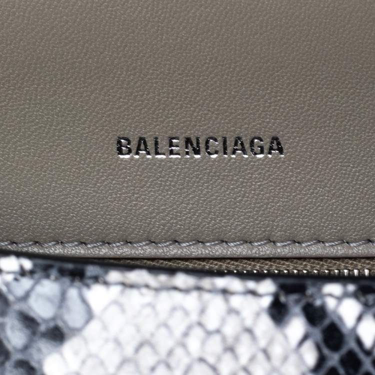 Pre Owned Balenciaga Black/Grey Python Embossed Leather Hourglass Top Handle Bag