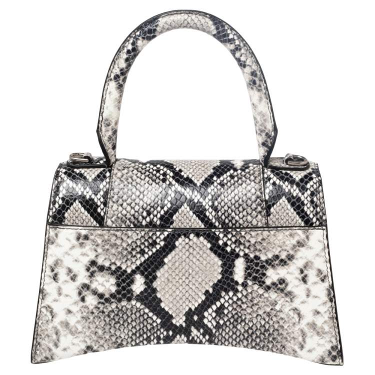Pre Owned Balenciaga Black/Grey Python Embossed Leather Hourglass Top Handle Bag
