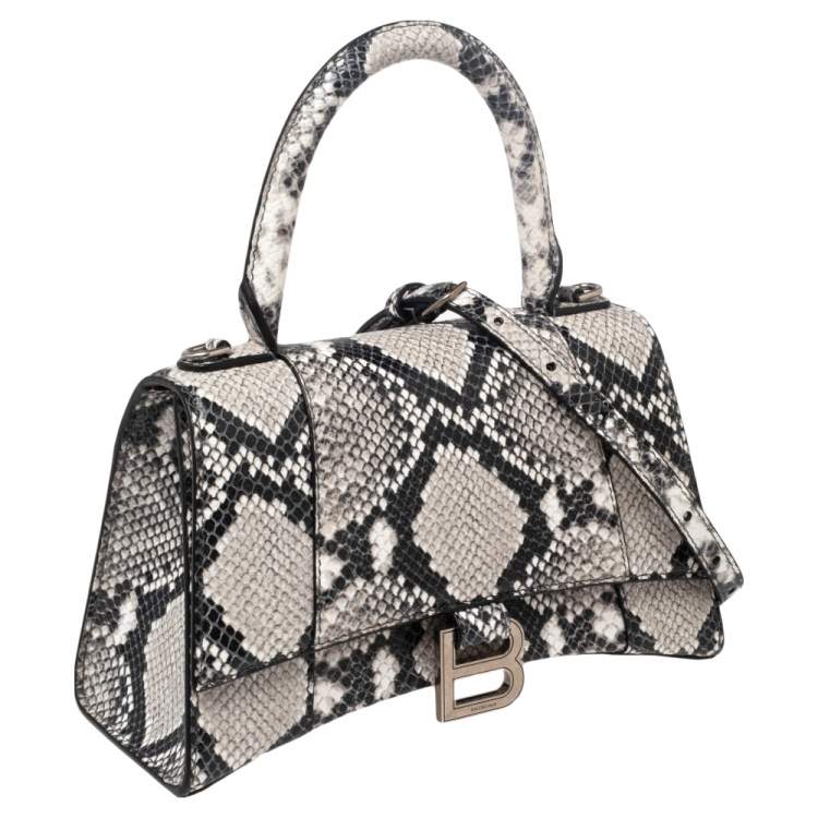 Pre Owned Balenciaga Black/Grey Python Embossed Leather Hourglass Top Handle Bag