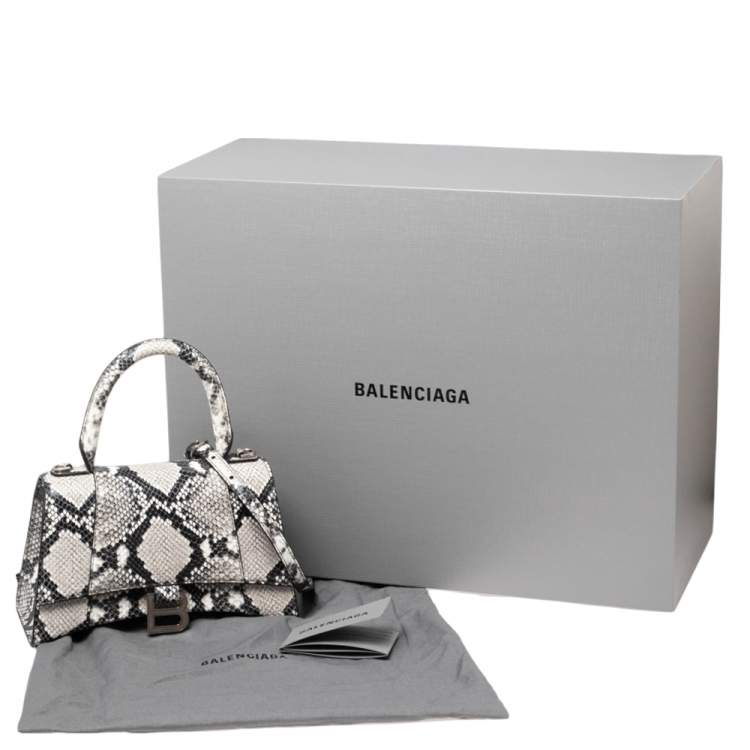 Pre Owned Balenciaga Black/Grey Python Embossed Leather Hourglass Top Handle Bag