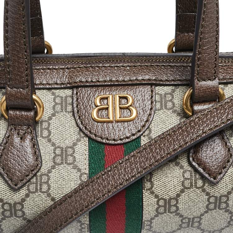 مملوكة مسبقًا Balenciaga x Gucci Brown/Beige Coated Canvas and Leather The Hacker Project Boston Bag