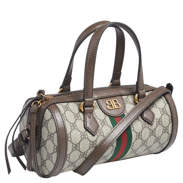 مملوكة مسبقًا Balenciaga x Gucci Brown/Beige Coated Canvas and Leather The Hacker Project Boston Bag