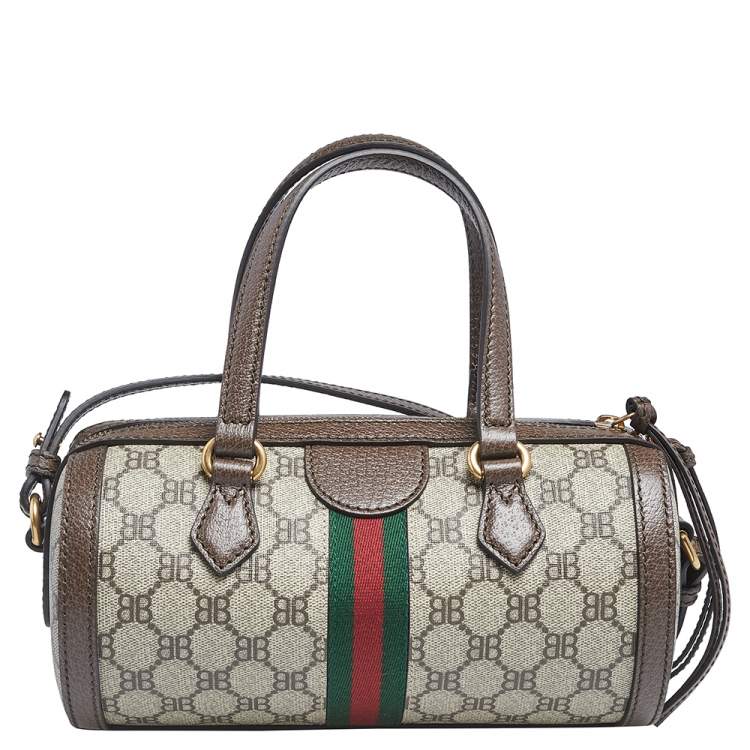 مملوكة مسبقًا Balenciaga x Gucci Brown/Beige Coated Canvas and Leather The Hacker Project Boston Bag