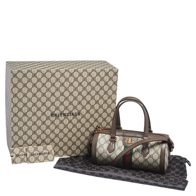 مملوكة مسبقًا Balenciaga x Gucci Brown/Beige Coated Canvas and Leather The Hacker Project Boston Bag