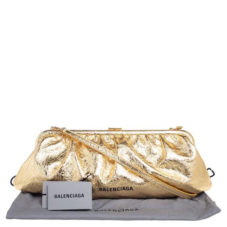 Pre Owned Balenciaga Gold Leather XL Cloud Clutch