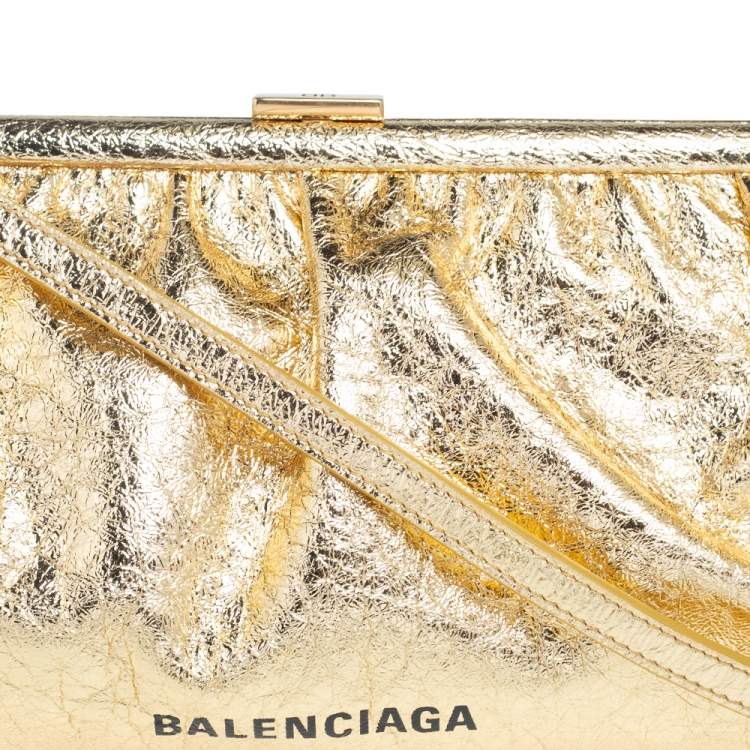 Pre Owned Balenciaga Gold Leather XL Cloud Clutch