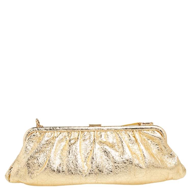 Pre Owned Balenciaga Gold Leather XL Cloud Clutch