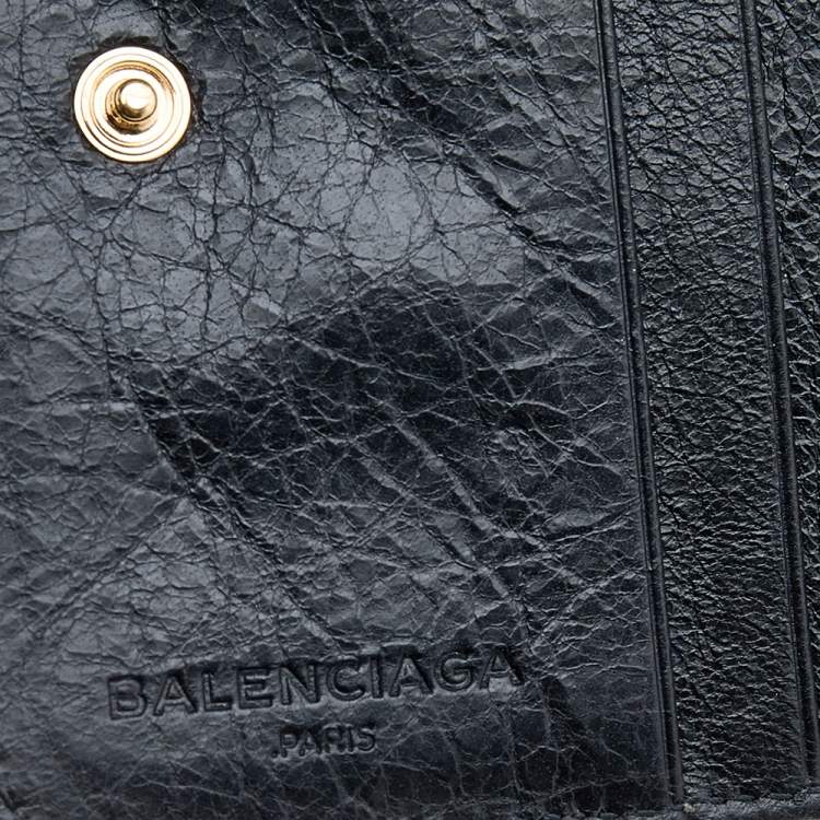 Pre Owned Balenciaga Black Leather Motocross Zip Around Compact Wallet 	 