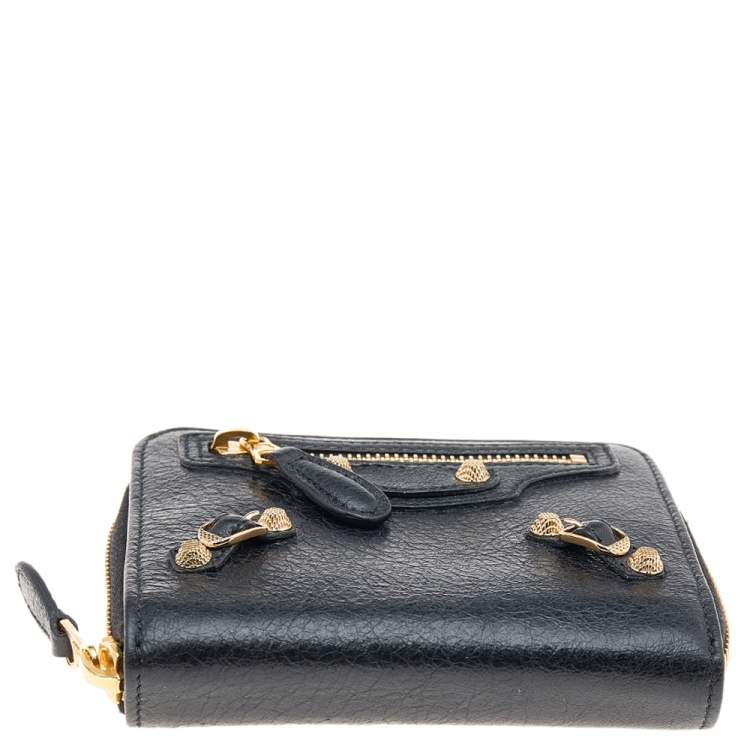 Pre Owned Balenciaga Black Leather Motocross Zip Around Compact Wallet 	 