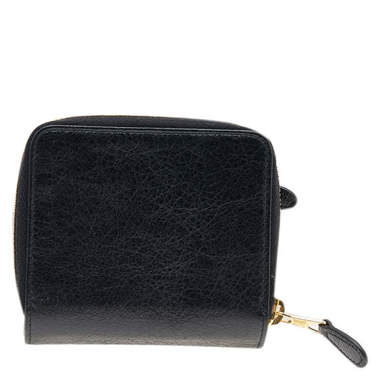 Pre Owned Balenciaga Black Leather Motocross Zip Around Compact Wallet 	 