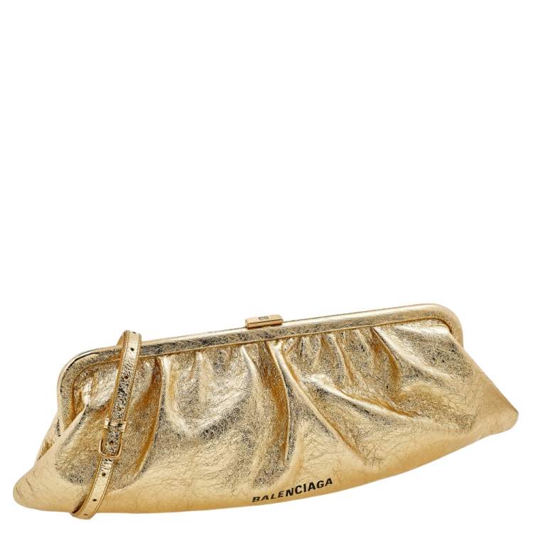 Pre Owned Balenciaga Metallic Gold Leather Cloud XL Clutch