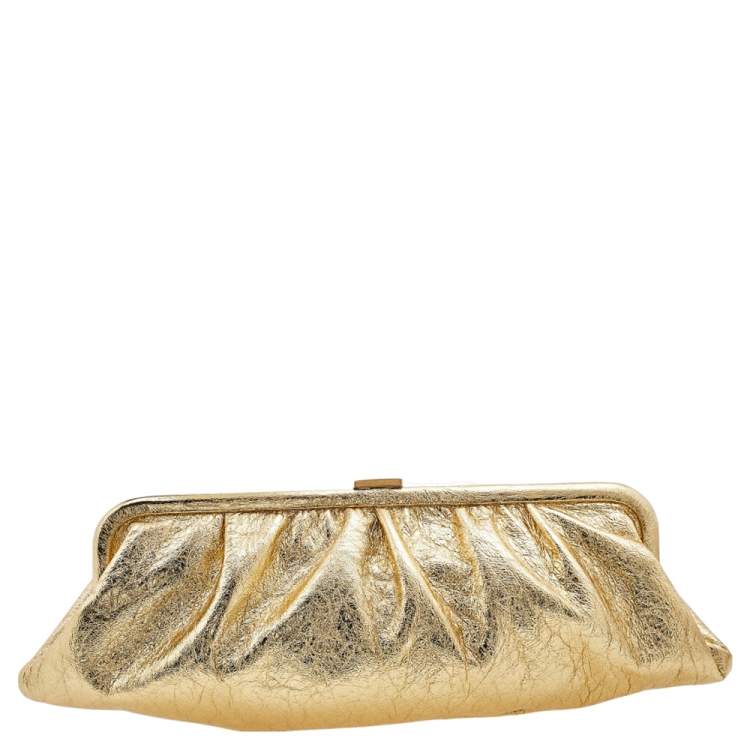 Pre Owned Balenciaga Metallic Gold Leather Cloud XL Clutch