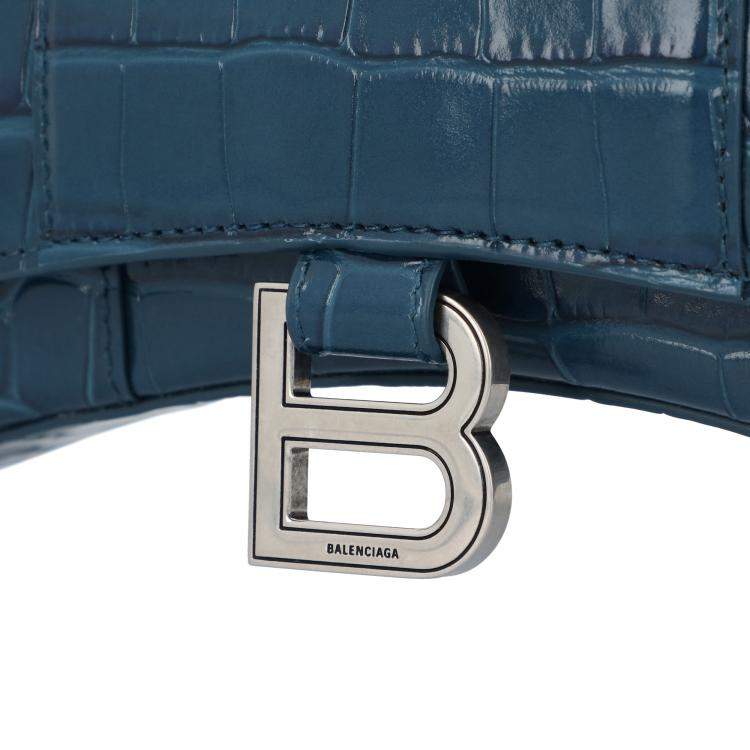 Pre Owned Balenciaga Blue Croc Embossed Leather Calfskin Hourglass Chain Wallet