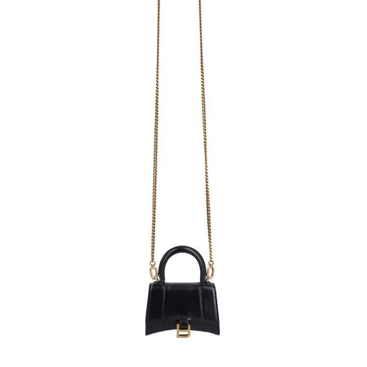 Pre Owned Balenciaga Women's Hourglass top handle mini handbag with chain in black