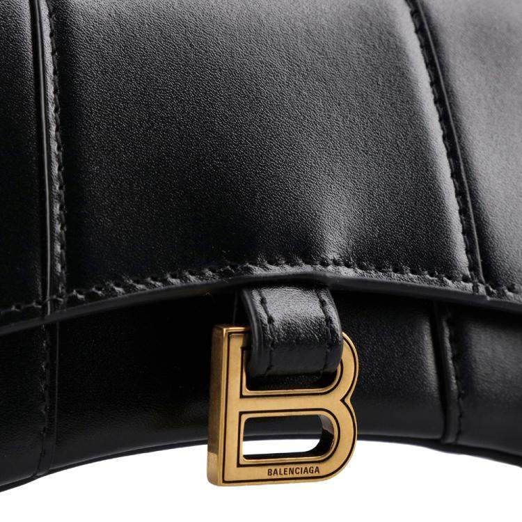 Pre Owned Balenciaga Women's Hourglass top handle mini handbag with chain in black