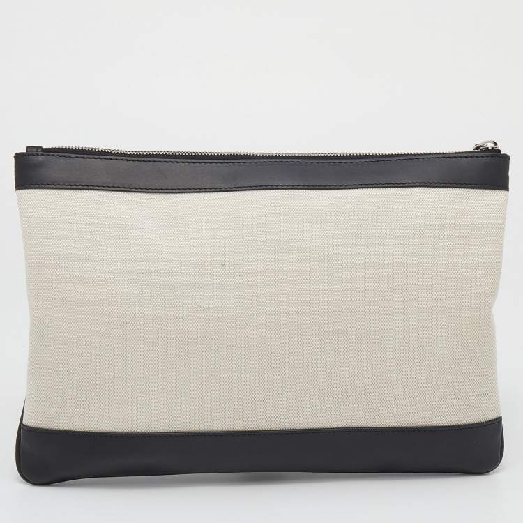 Pre Owned Balenciaga Cream/Black Canvas And Leather Logo Zip Pouch