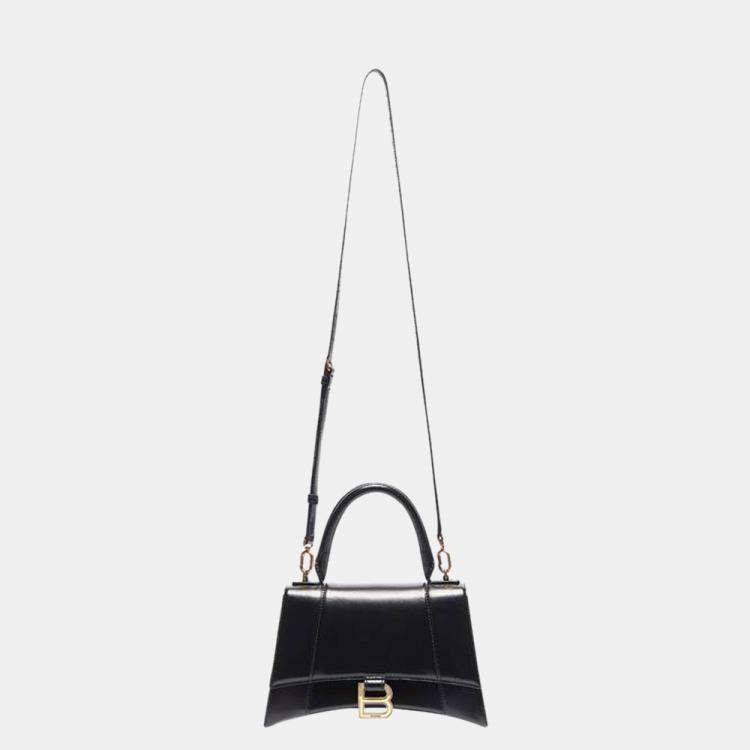 مملوكة مسبقًا Balenciaga Black Leather Small Hourglass Top Handle Bag Bag