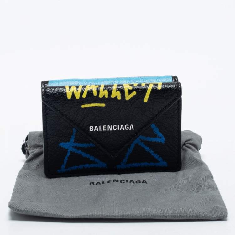 Pre Owned Balenciaga Multicolor Graffiti Print Leather Mini Papier Wallet