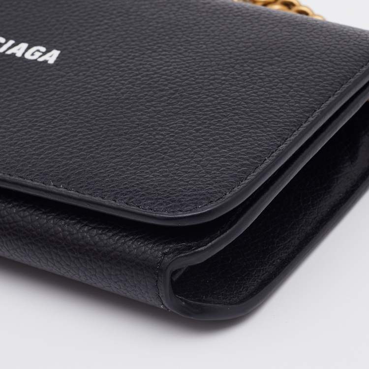 Pre Owned Balenciaga Black Leather Everyday Wallet on Chain