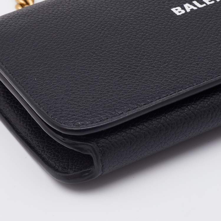 Pre Owned Balenciaga Black Leather Everyday Wallet on Chain