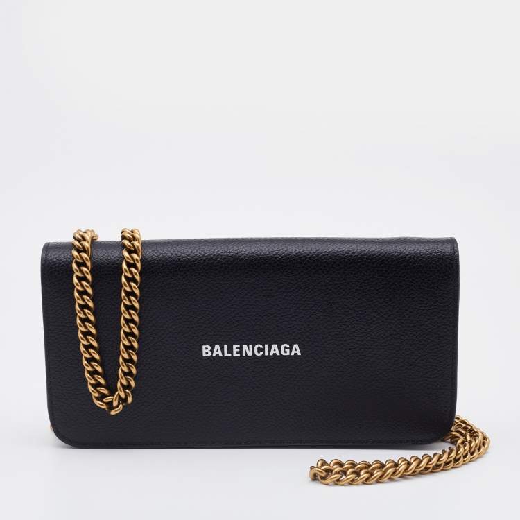 Pre Owned Balenciaga Black Leather Everyday Wallet on Chain