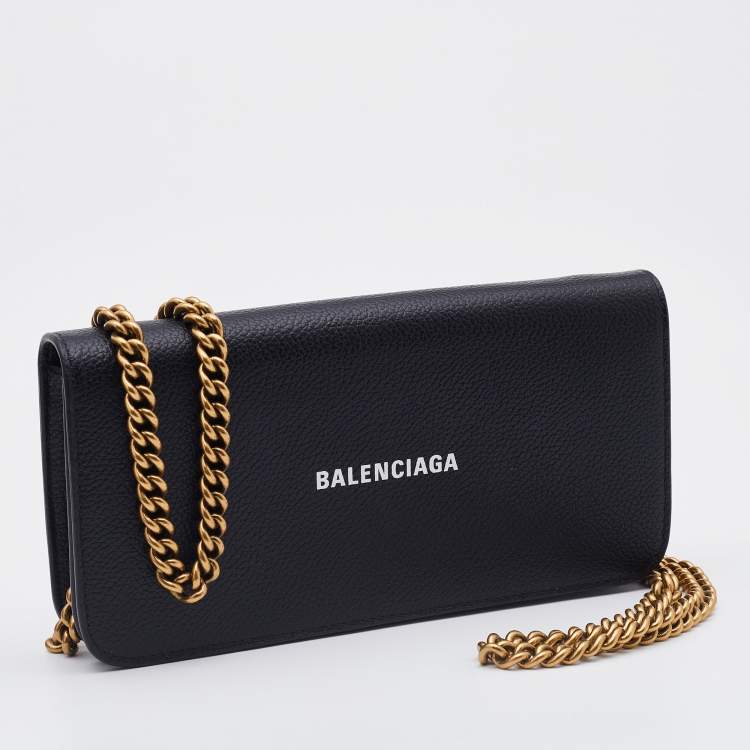 Pre Owned Balenciaga Black Leather Everyday Wallet on Chain