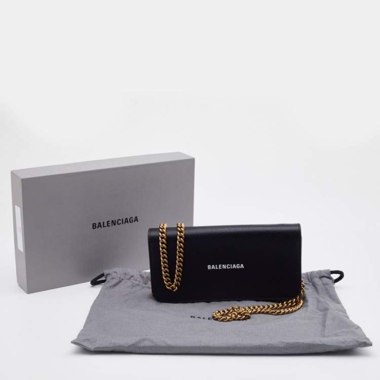 Pre Owned Balenciaga Black Leather Everyday Wallet on Chain