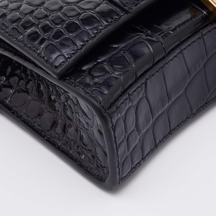Pre Owned Balenciaga Black Croc Embossed Leather Hourglass Wallet on Chain