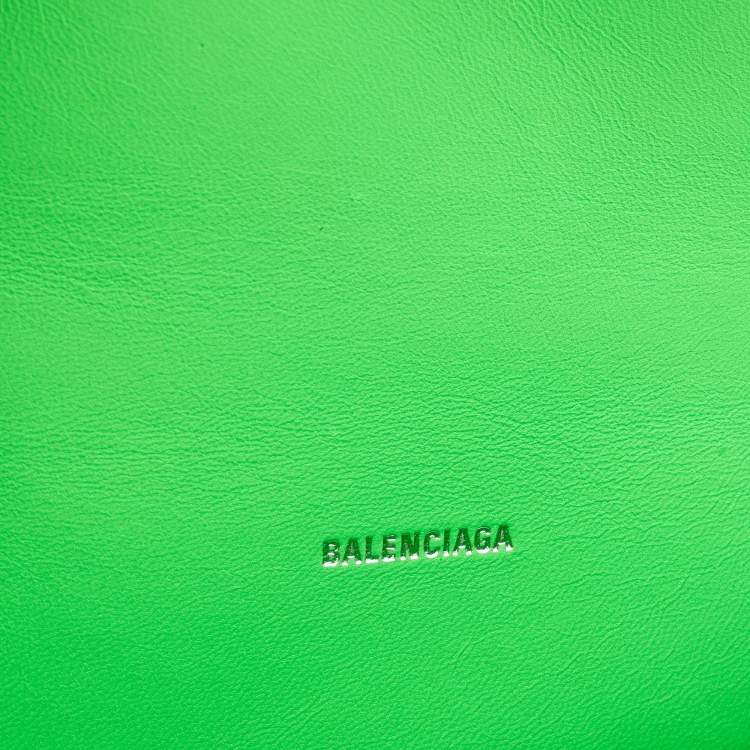 Pre Owned Balenciaga Green Croc Embossed Leather Embellished Hourglass XS Top Handle Bag