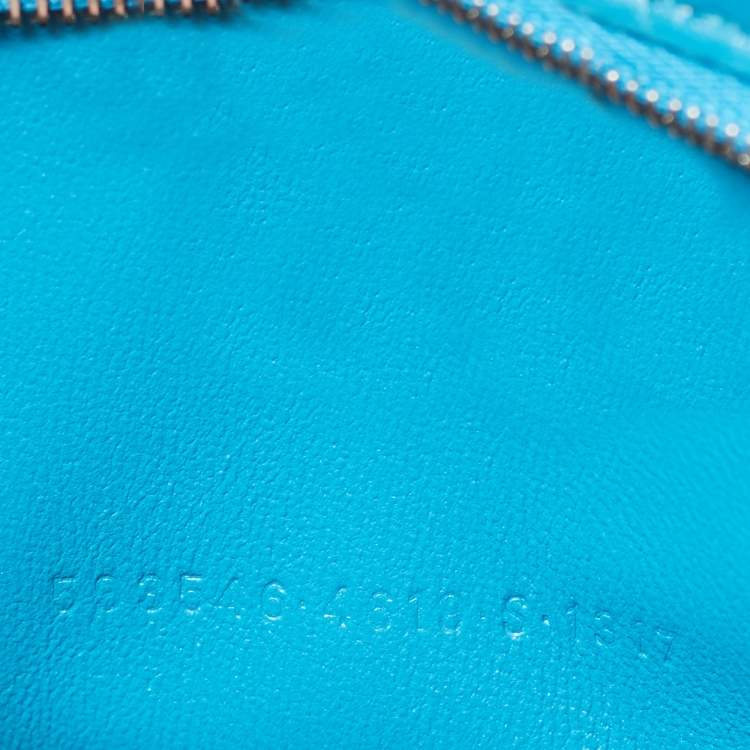 Pre Owned Balenciaga Blue Croc Embossed Leather Hourglass Top Handle Bag