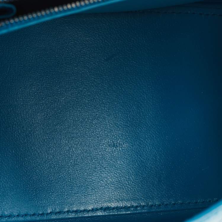 Pre Owned Balenciaga Blue Croc Embossed Leather Hourglass Top Handle Bag