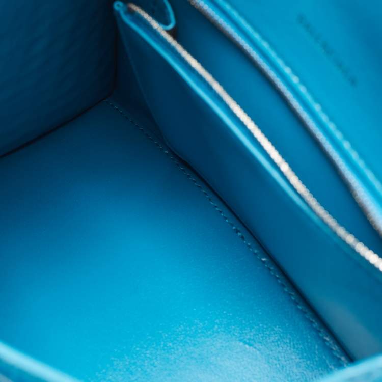 Pre Owned Balenciaga Blue Croc Embossed Leather Hourglass Top Handle Bag