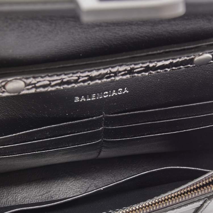 Pre Owned Balenciaga Grey Croc Embossed Patent Leather Small Hourglass Wallet on Chain