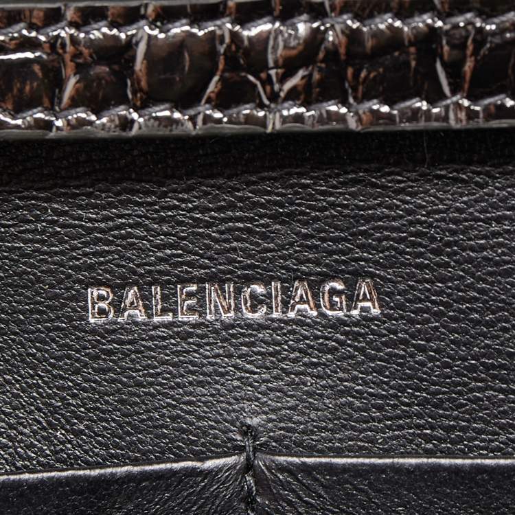 Pre Owned Balenciaga Grey Croc Embossed Patent Leather Small Hourglass Wallet on Chain