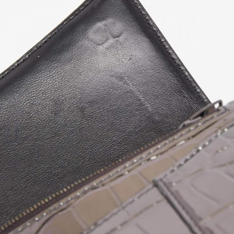 Pre Owned Balenciaga Grey Croc Embossed Patent Leather Small Hourglass Wallet on Chain