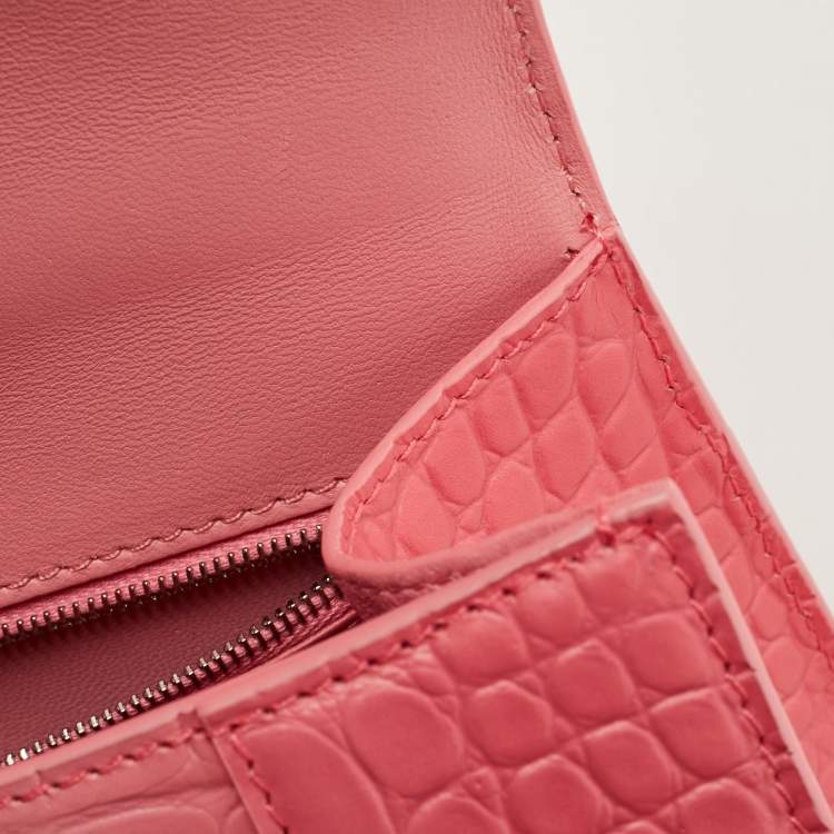 Pre Owned Balenciaga Pink Ombre Croc Embossed Leather Small Hourglass Top Handle Bag