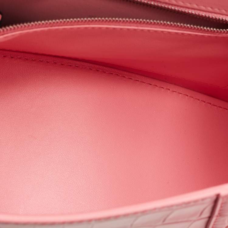 Pre Owned Balenciaga Pink Ombre Croc Embossed Leather Small Hourglass Top Handle Bag