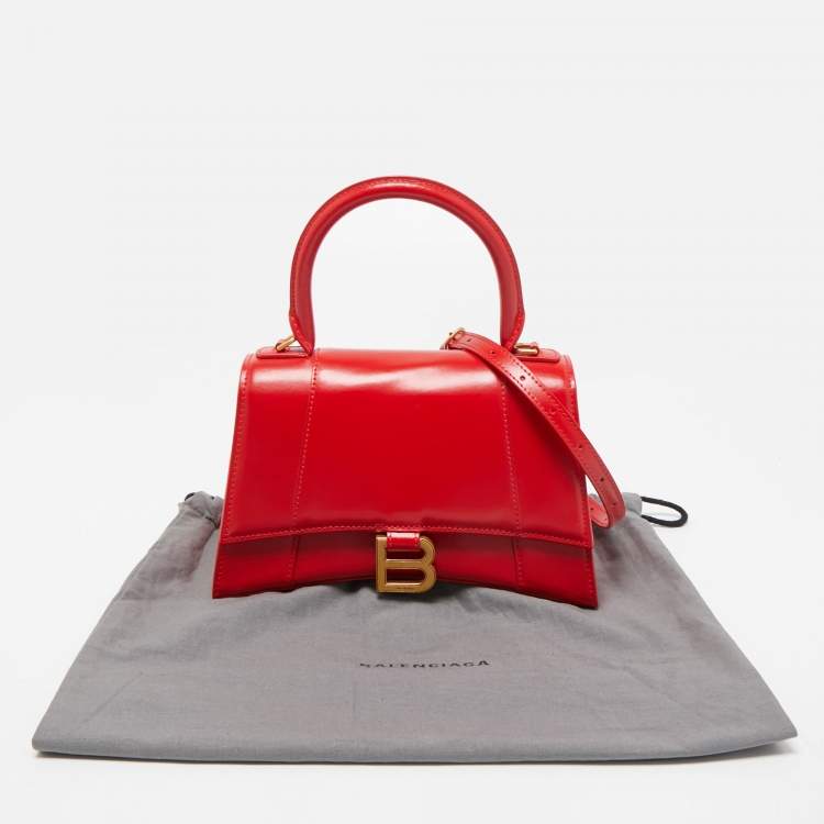 Pre Owned Balenciaga Red Leather Small Hourglass Box Top Handle Bag