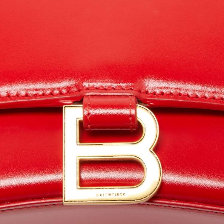 Pre Owned Balenciaga Red Leather Small Hourglass Box Top Handle Bag