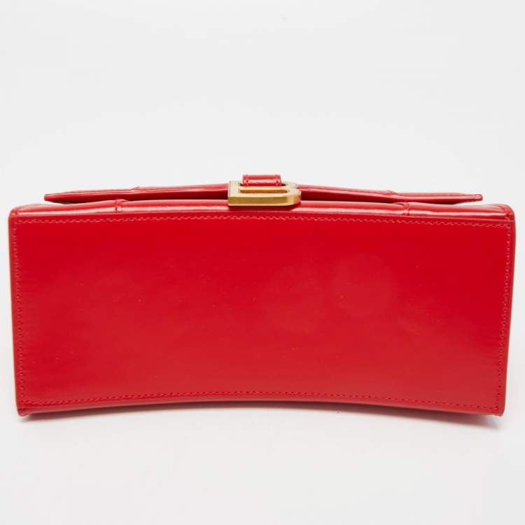 Pre Owned Balenciaga Red Leather Small Hourglass Box Top Handle Bag
