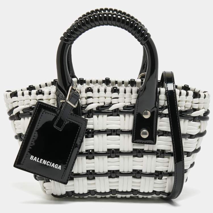 Balenciaga Black/White Woven Patent Leather XXS Bistro Tote Balenciaga ...