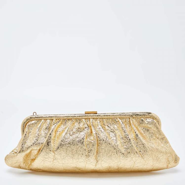 Pre Owned Balenciaga Metallic Gold Leather Cloud XL Clutch