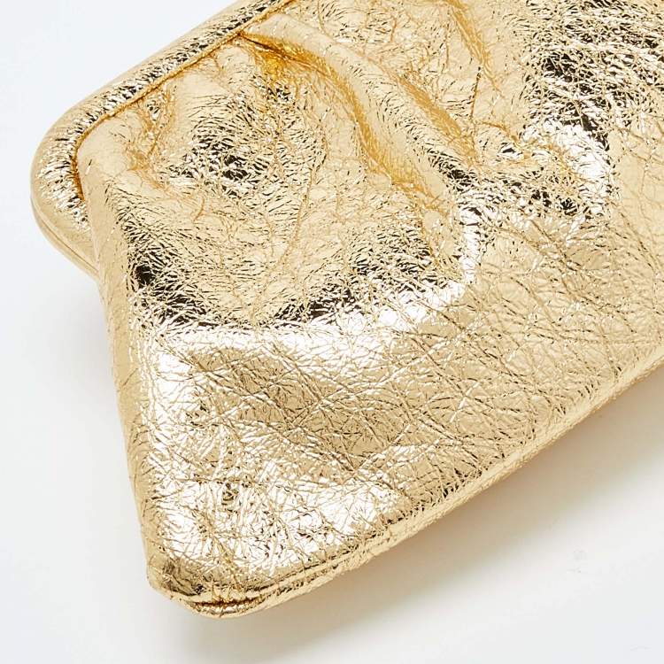 Pre Owned Balenciaga Metallic Gold Leather Cloud XL Clutch