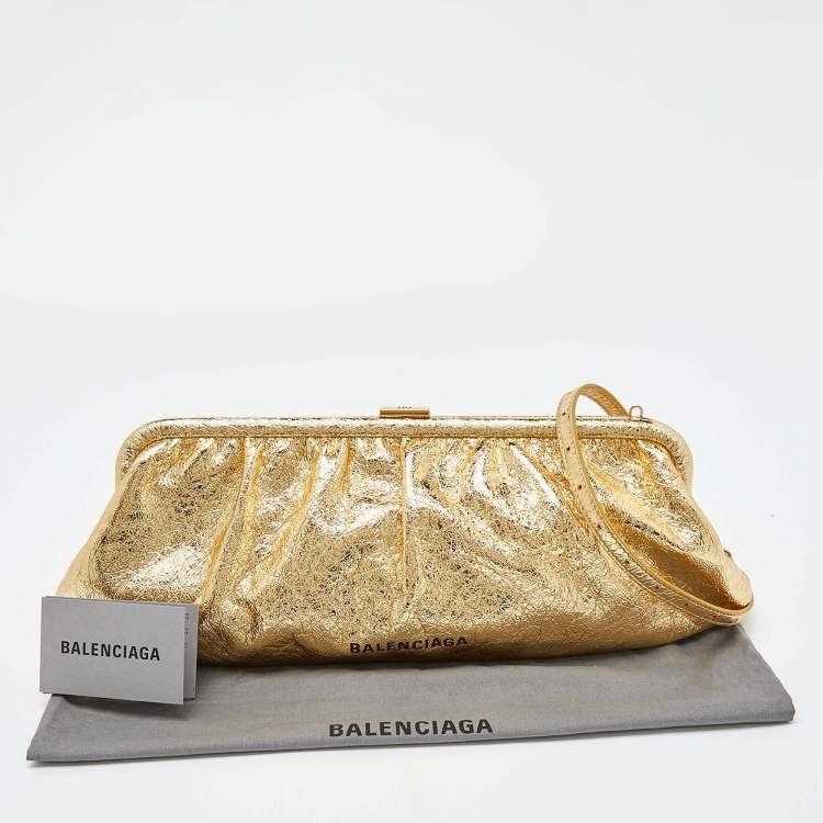 Pre Owned Balenciaga Metallic Gold Leather Cloud XL Clutch