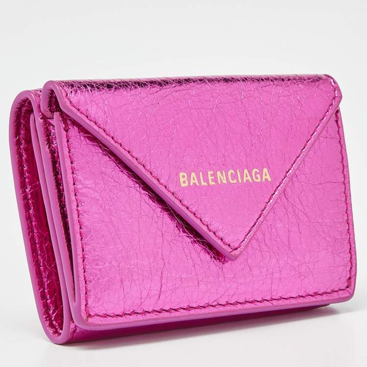 Pre Owned Balenciaga Metallic Pink Leather Mini Papier Wallet