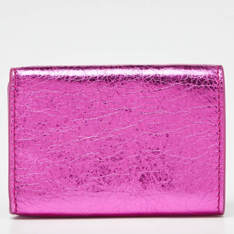 Pre Owned Balenciaga Metallic Pink Leather Mini Papier Wallet
